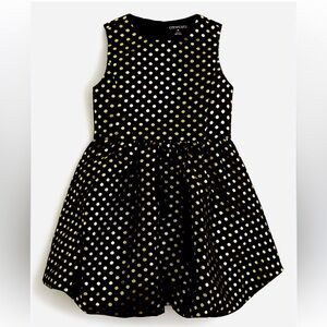 J. Crew Crewcuts Black Gold Polka Dot Bubble Skirt Dress Metallic Jacquard